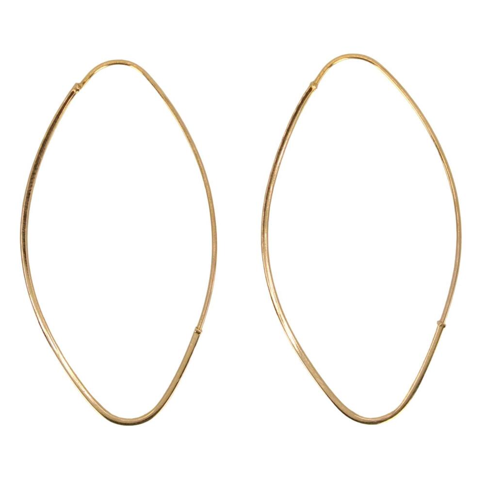 10kt Yellow Gold Oval Flat Edge Wire Hoop Minimalist Earrings 1.85"